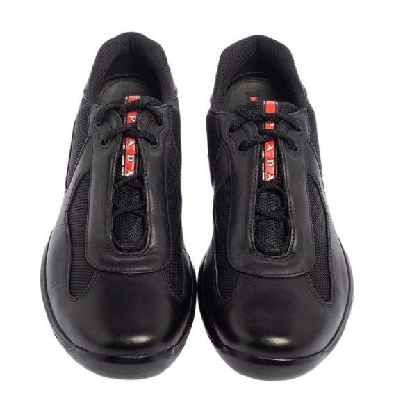 Prada Black Mesh and Leather Low Top Sneakers - Picture 3 of 9
